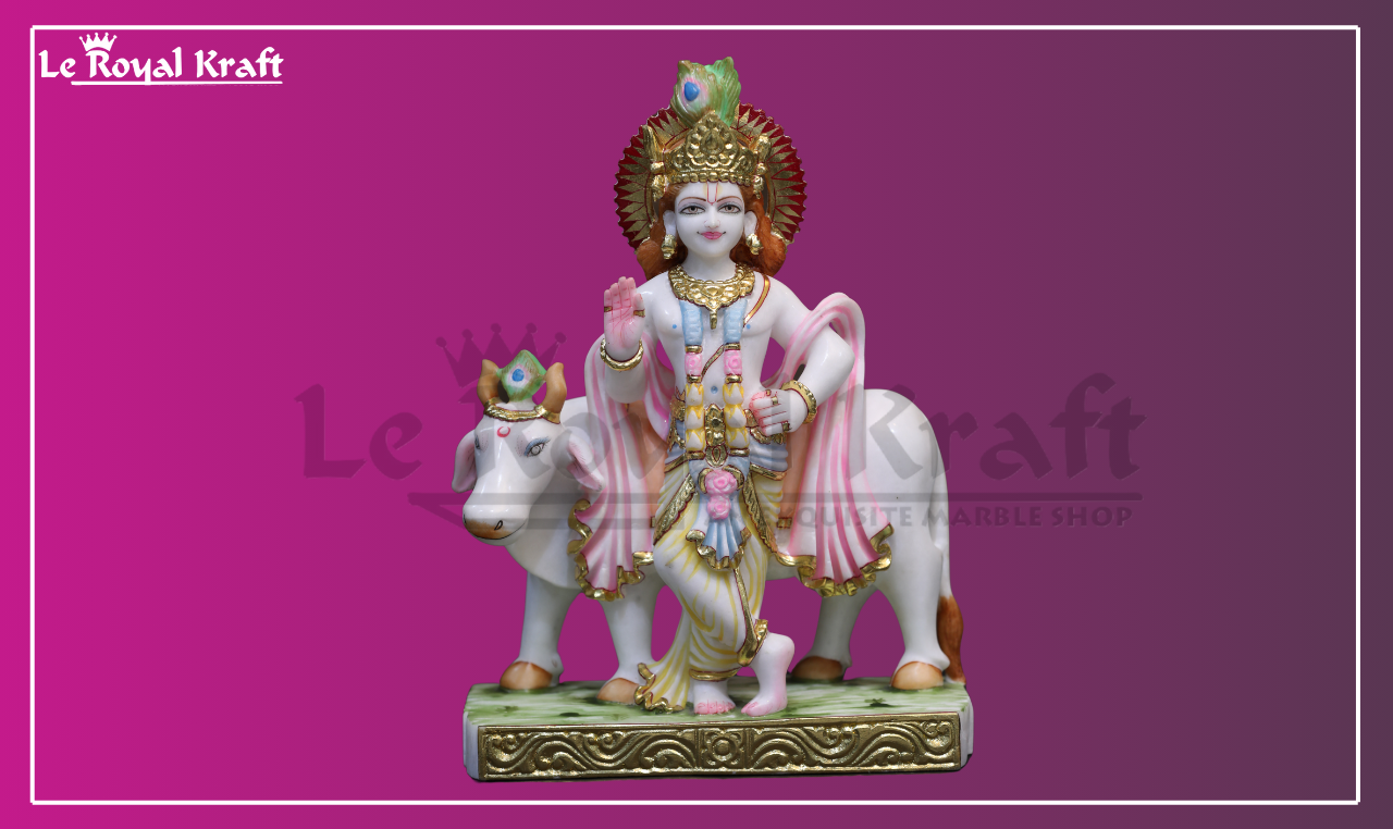 Marble Krishna with Cow